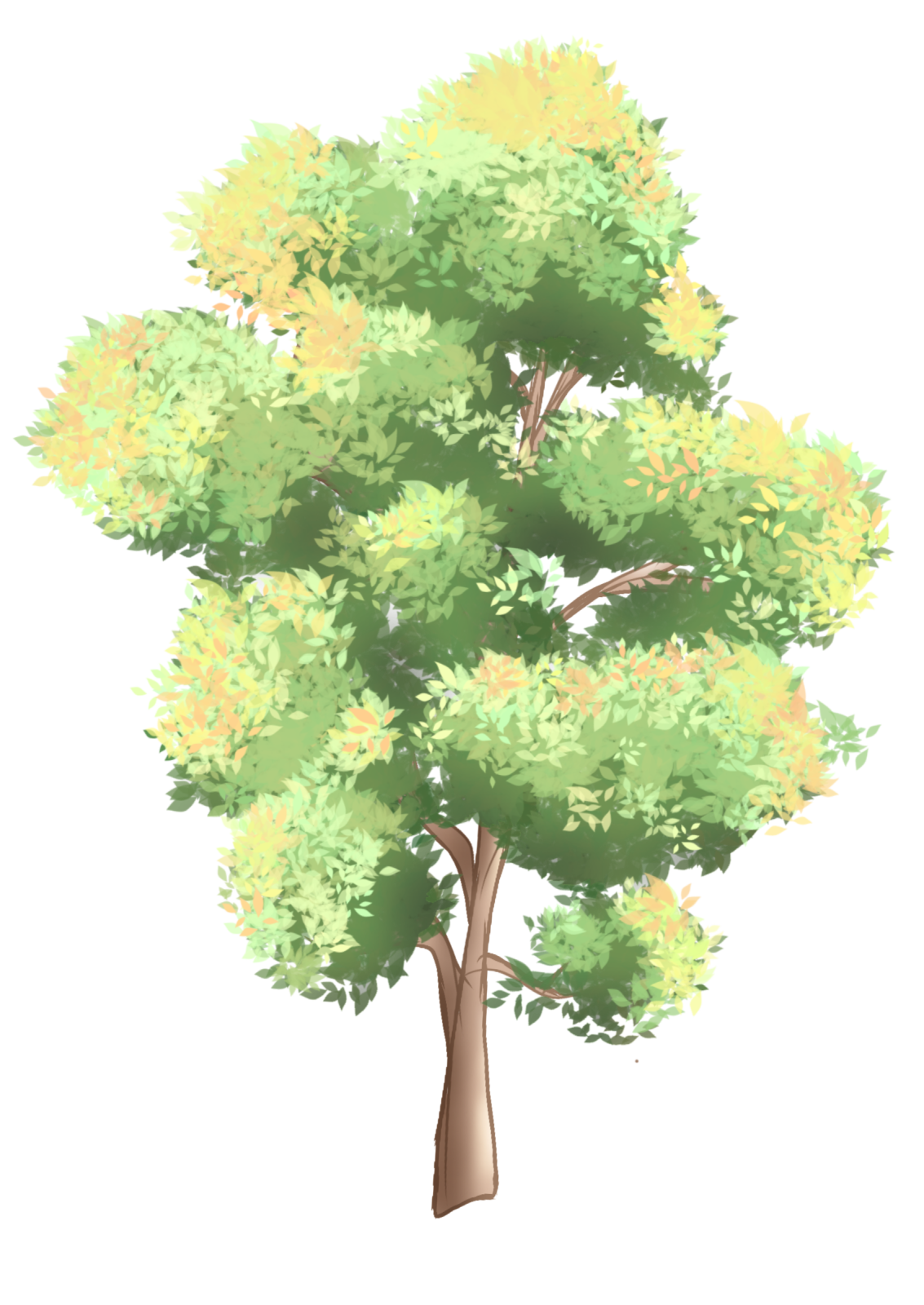 a green tree with yellow leaves