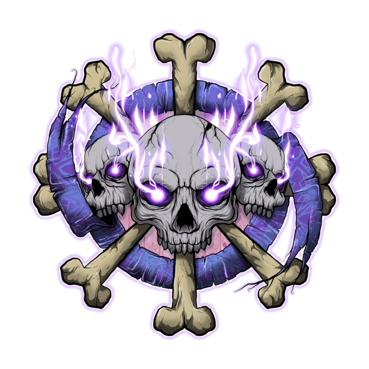 a skull with purple and blue flames on it