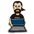 a cartoon of a man with a laptop