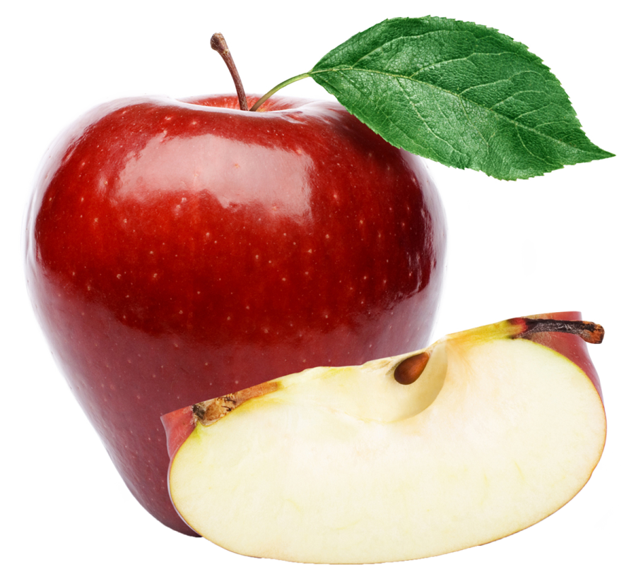 an apple with a leaf on top of it