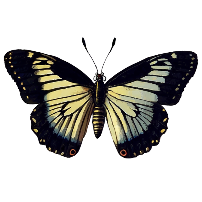 a black and white butterfly on a white background