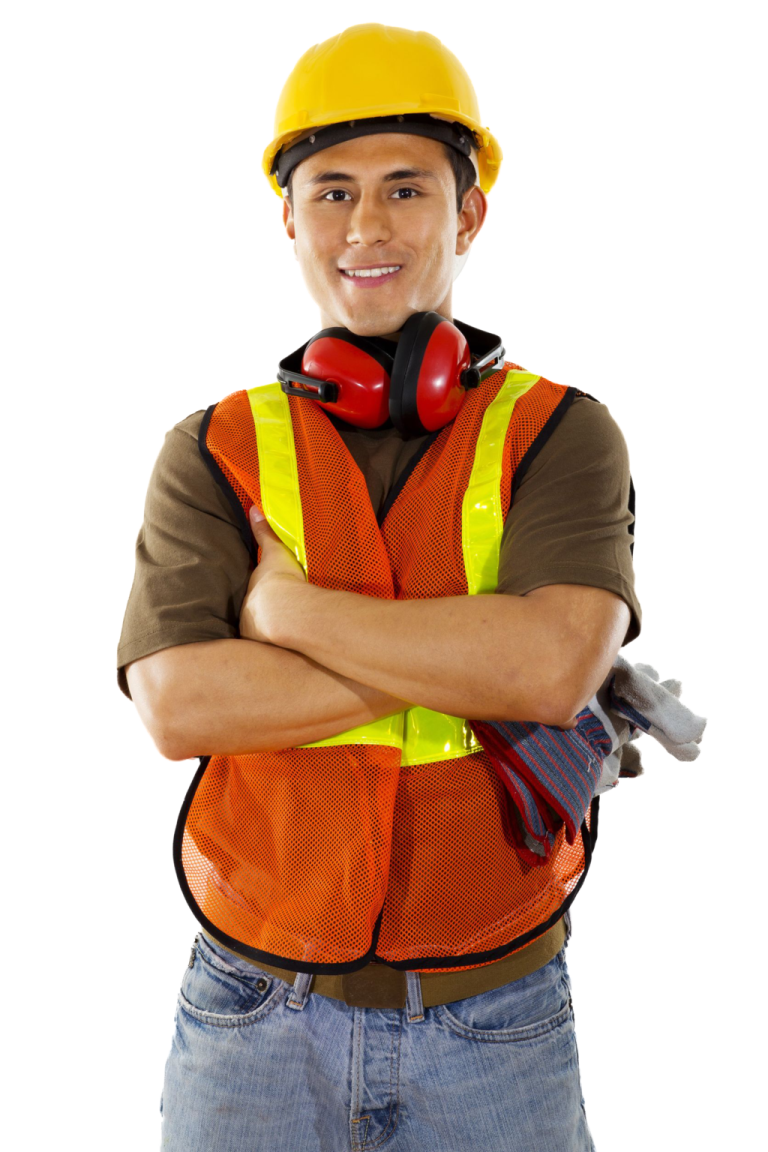 a construction worker with his arms crossed