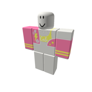 a lego figure with a pink and yellow shirt