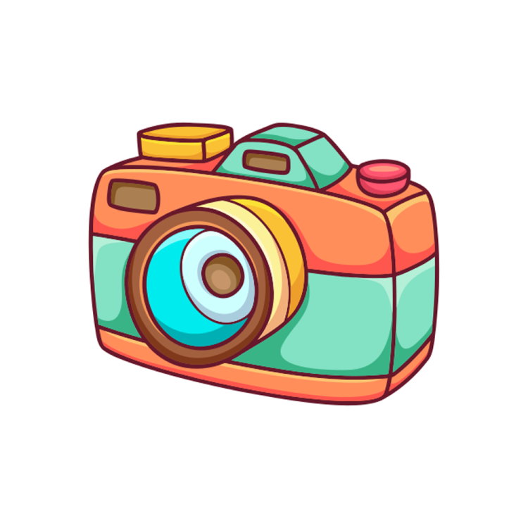 a camera icon in cartoon style