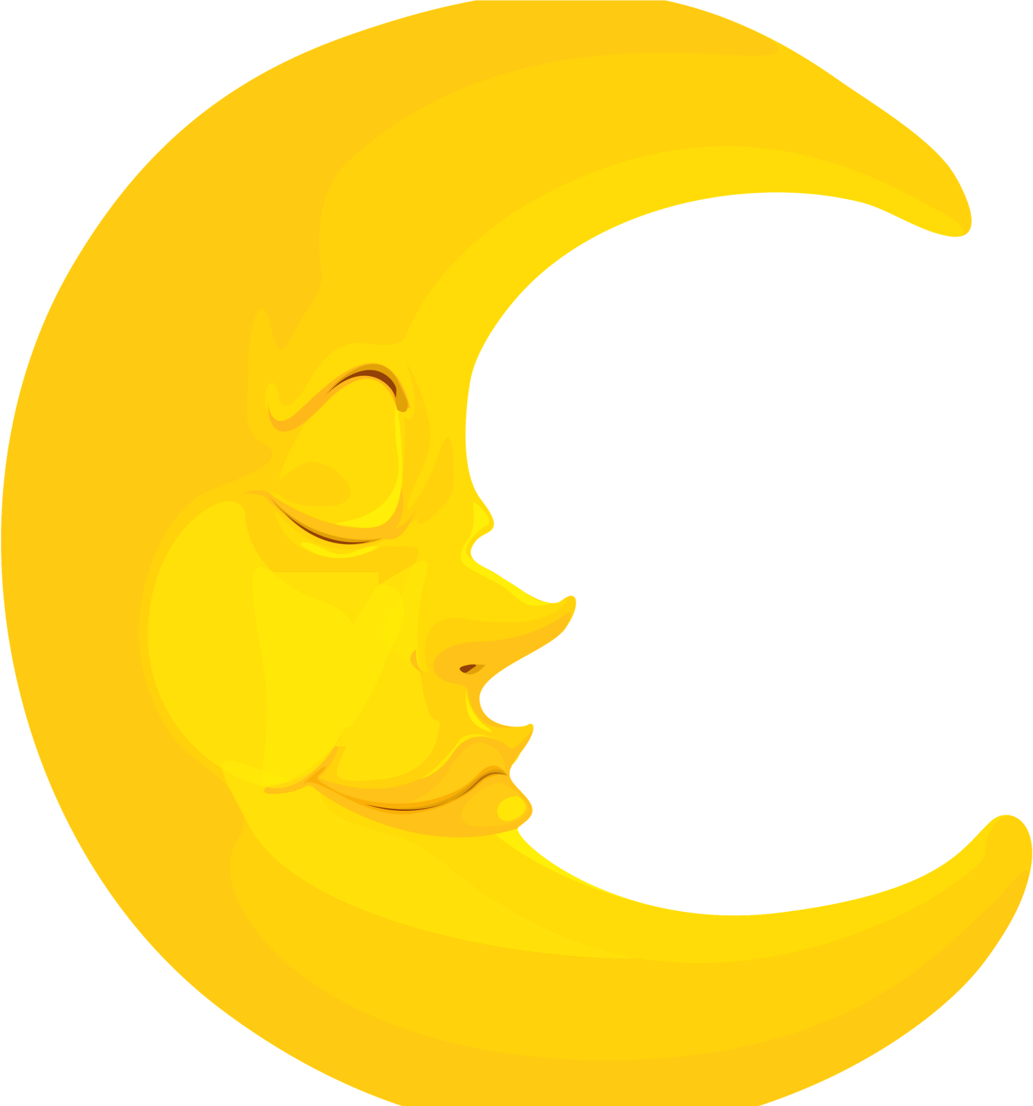 a yellow crescent with a smiling face on it