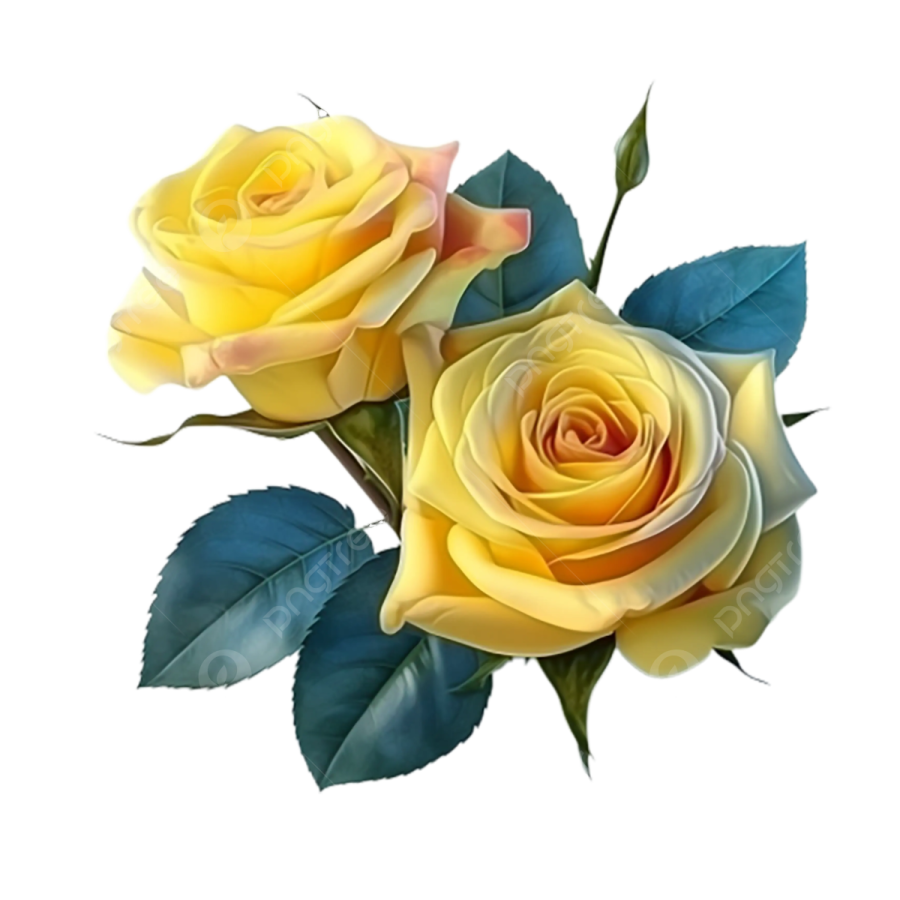 two yellow roses on a white background