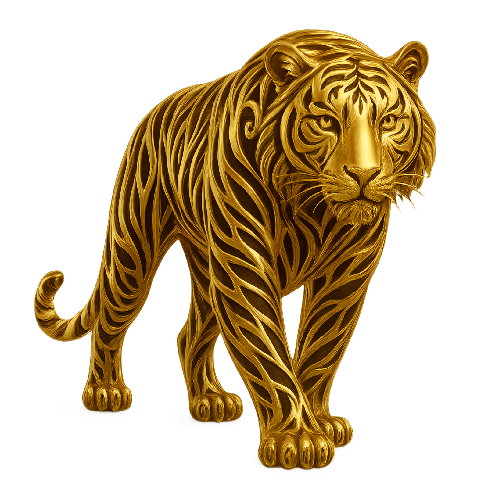 a tiger standing on a white background