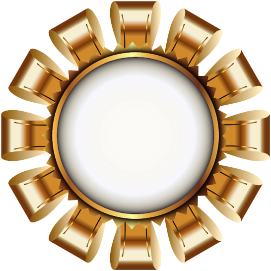 an image of a gold medal with ribbons