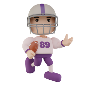 a purple and white football player with a helmet on