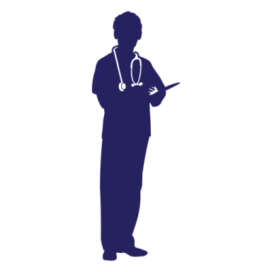 a silhouette of a doctor with a stel