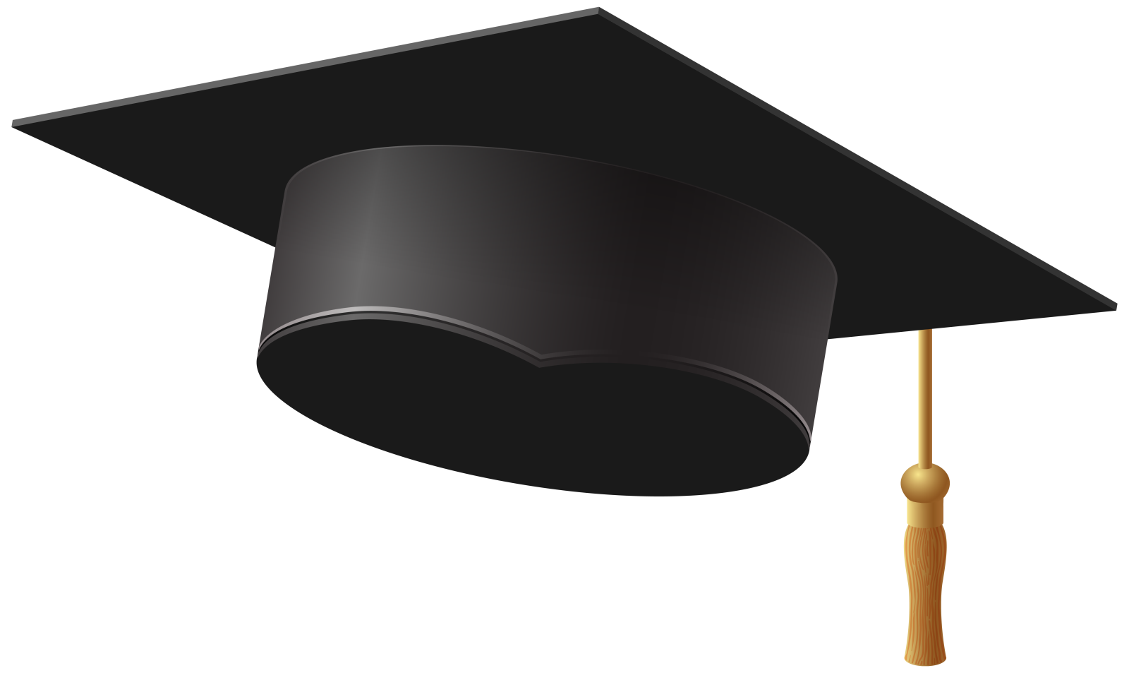 a black graduation cap with a gold ta