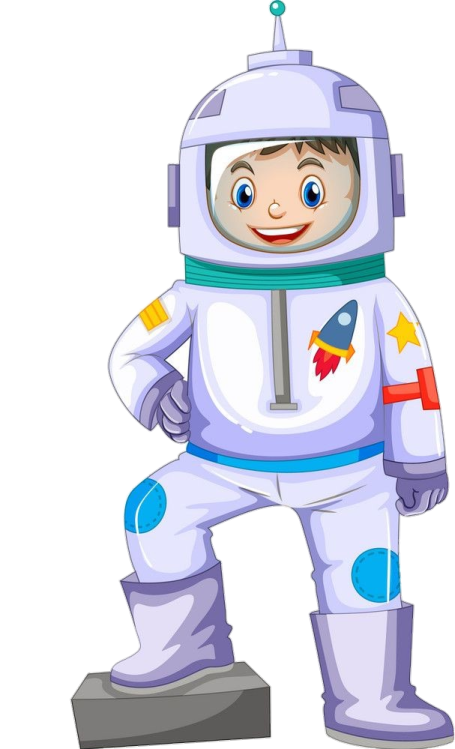 a boy in an astronaut suit with a rocket