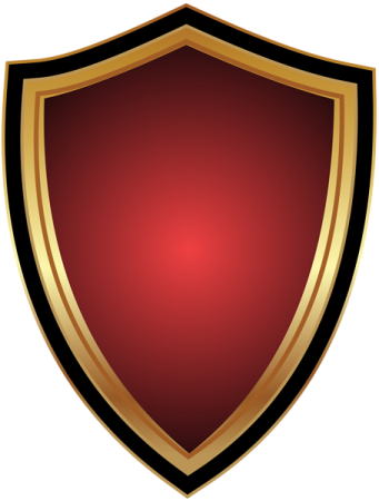 a red shield on a white background