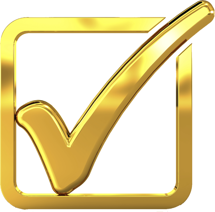 a golden check mark on a white background