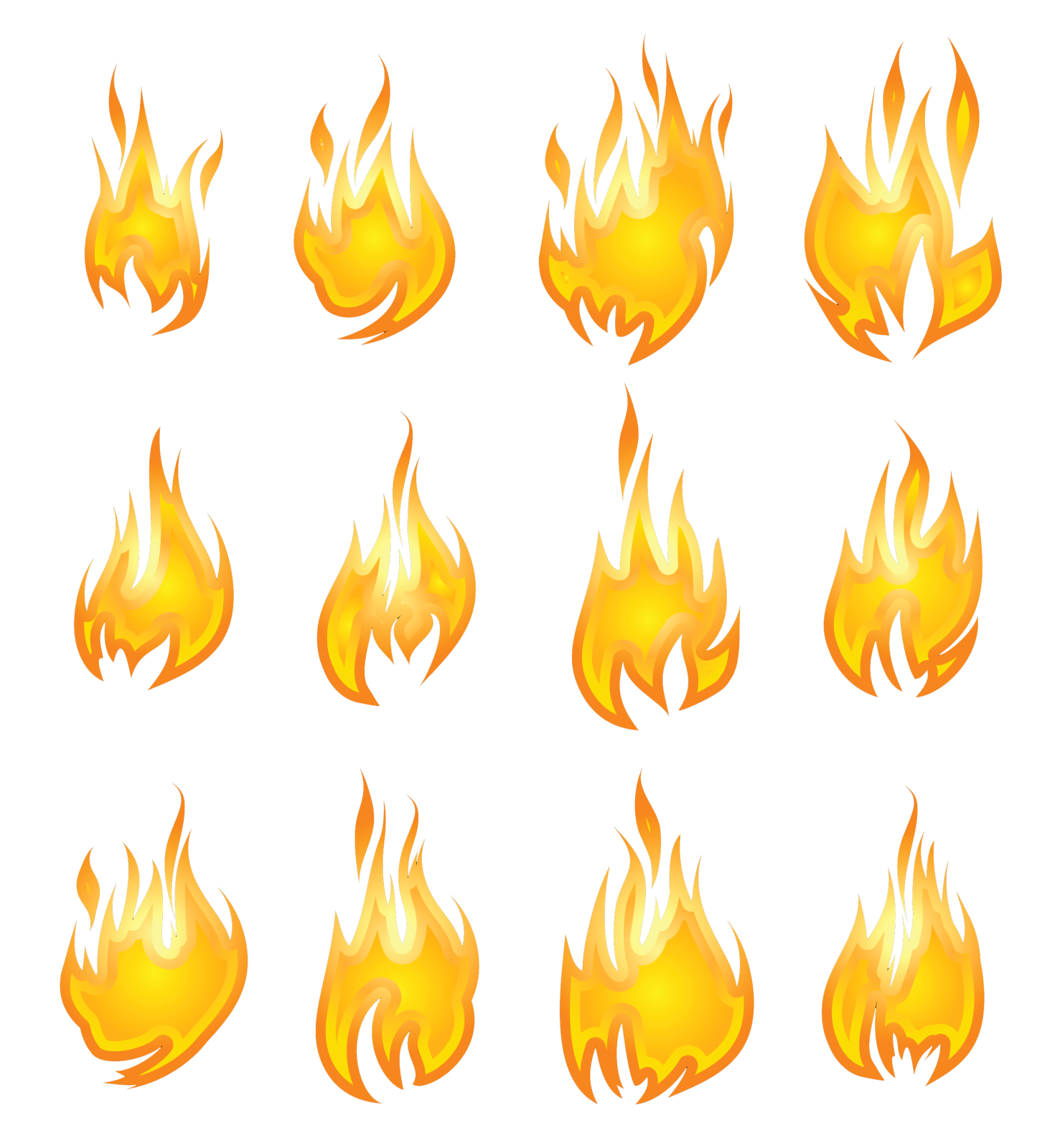 a set of fire flames on white background