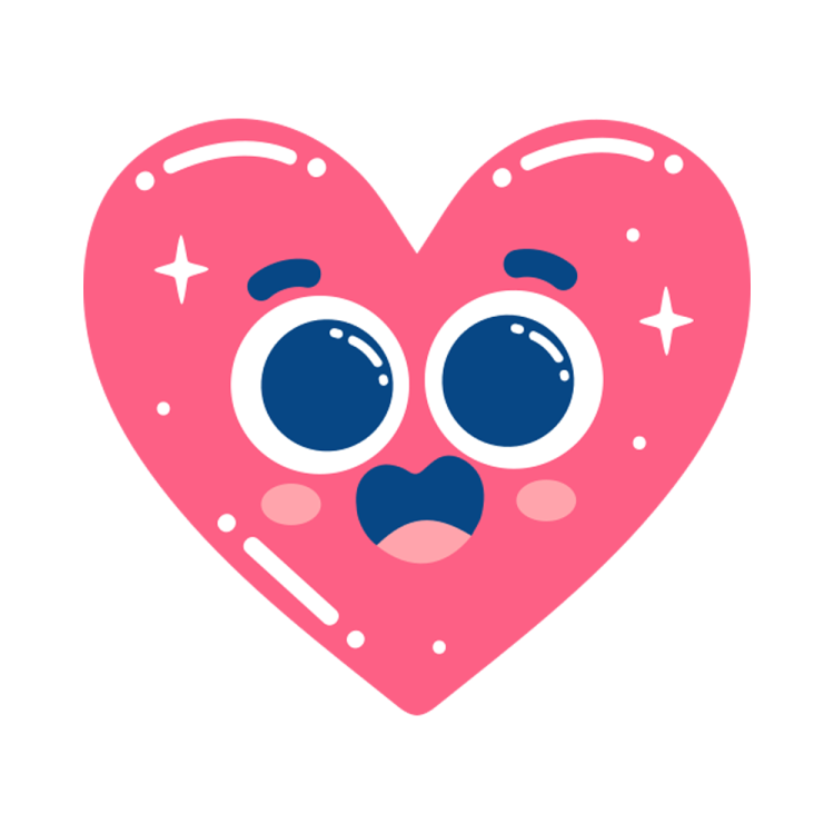 a pink heart with blue eyes