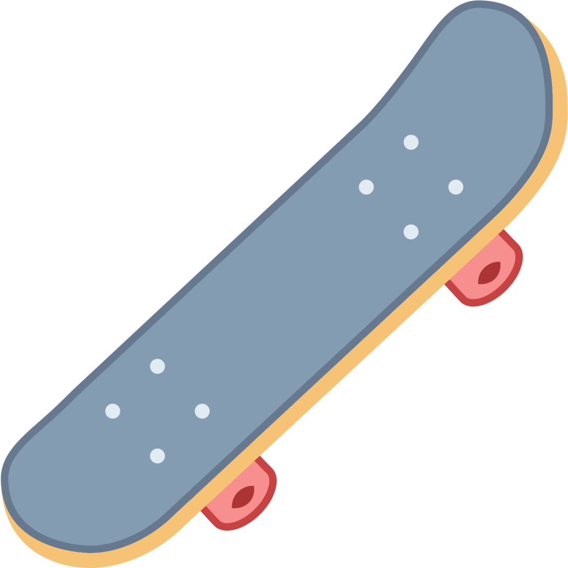 a skateboard with red wheels
