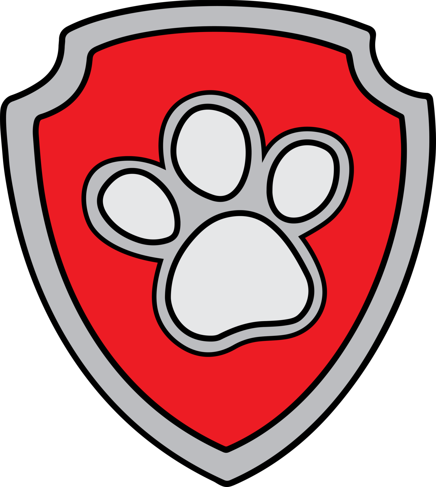 a red shield with a paw on it