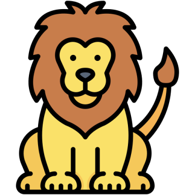 a cartoon lion sitting on the ground