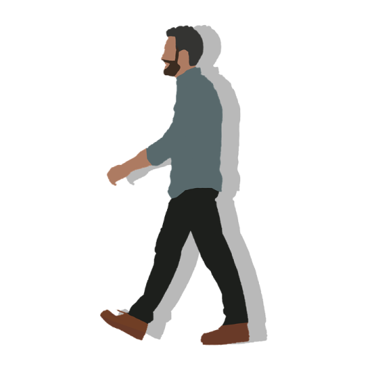 a man walking with his back to the camera