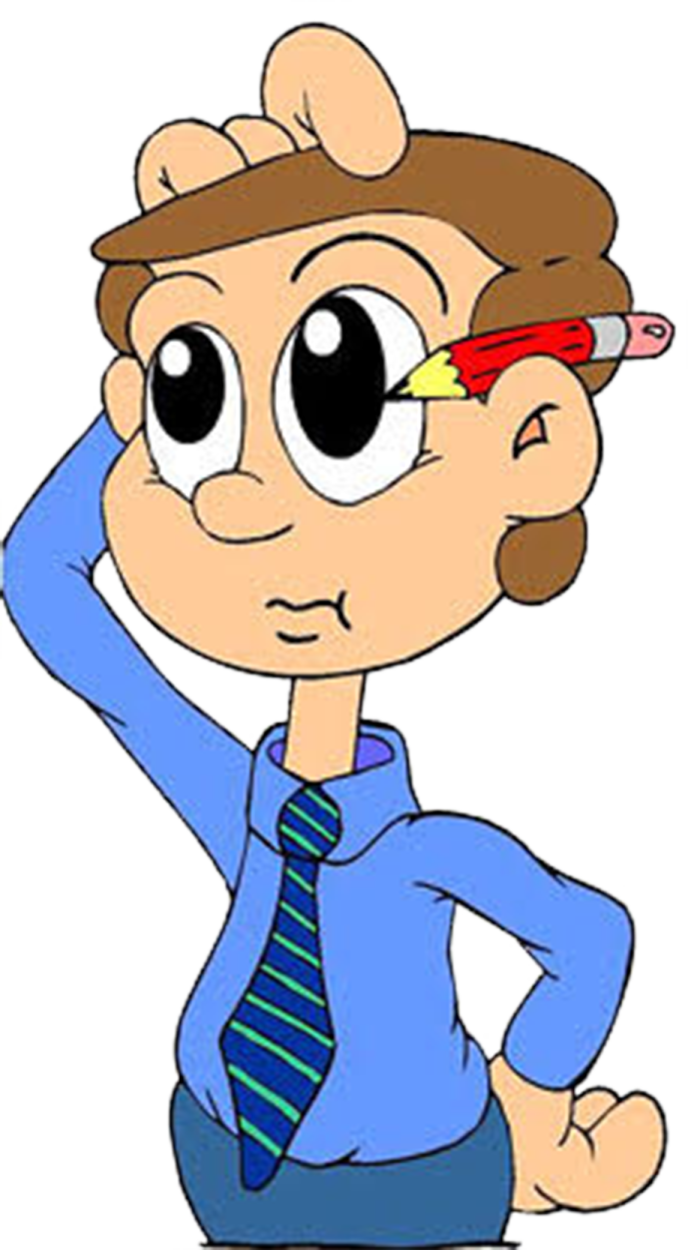 a cartoon character with a pencil in his hand