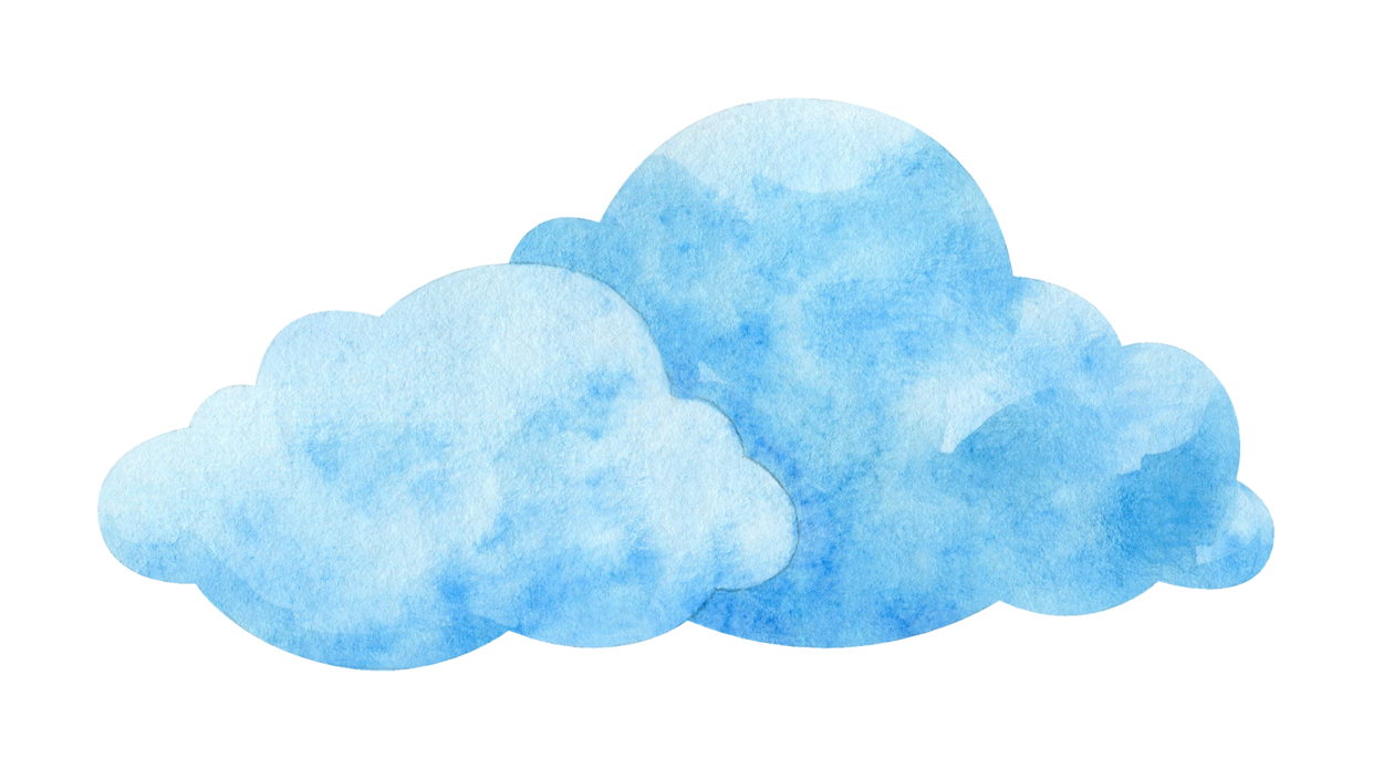 two blue clouds on a white background