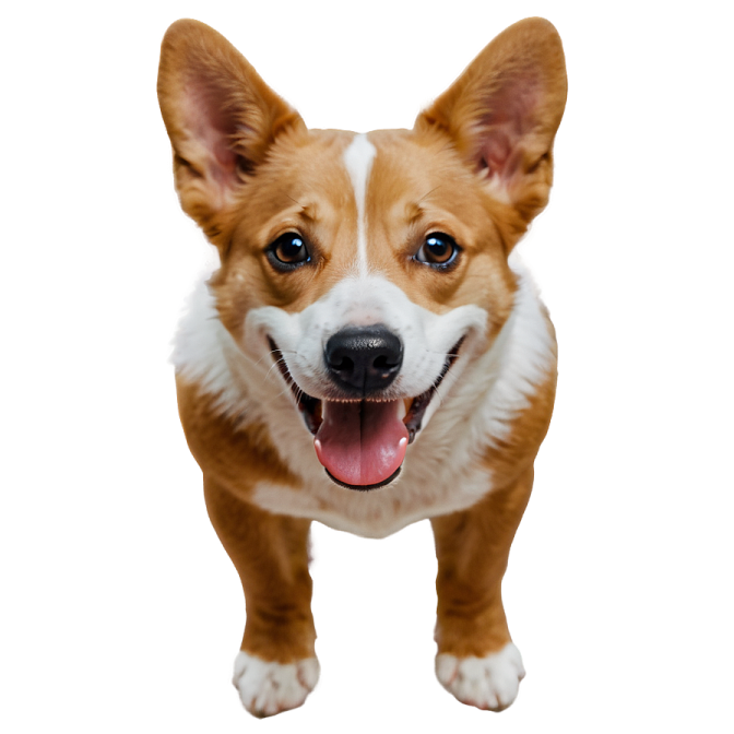 a brown and white dog with its mouth open
