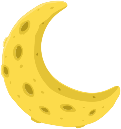a yellow crescent with holes on it