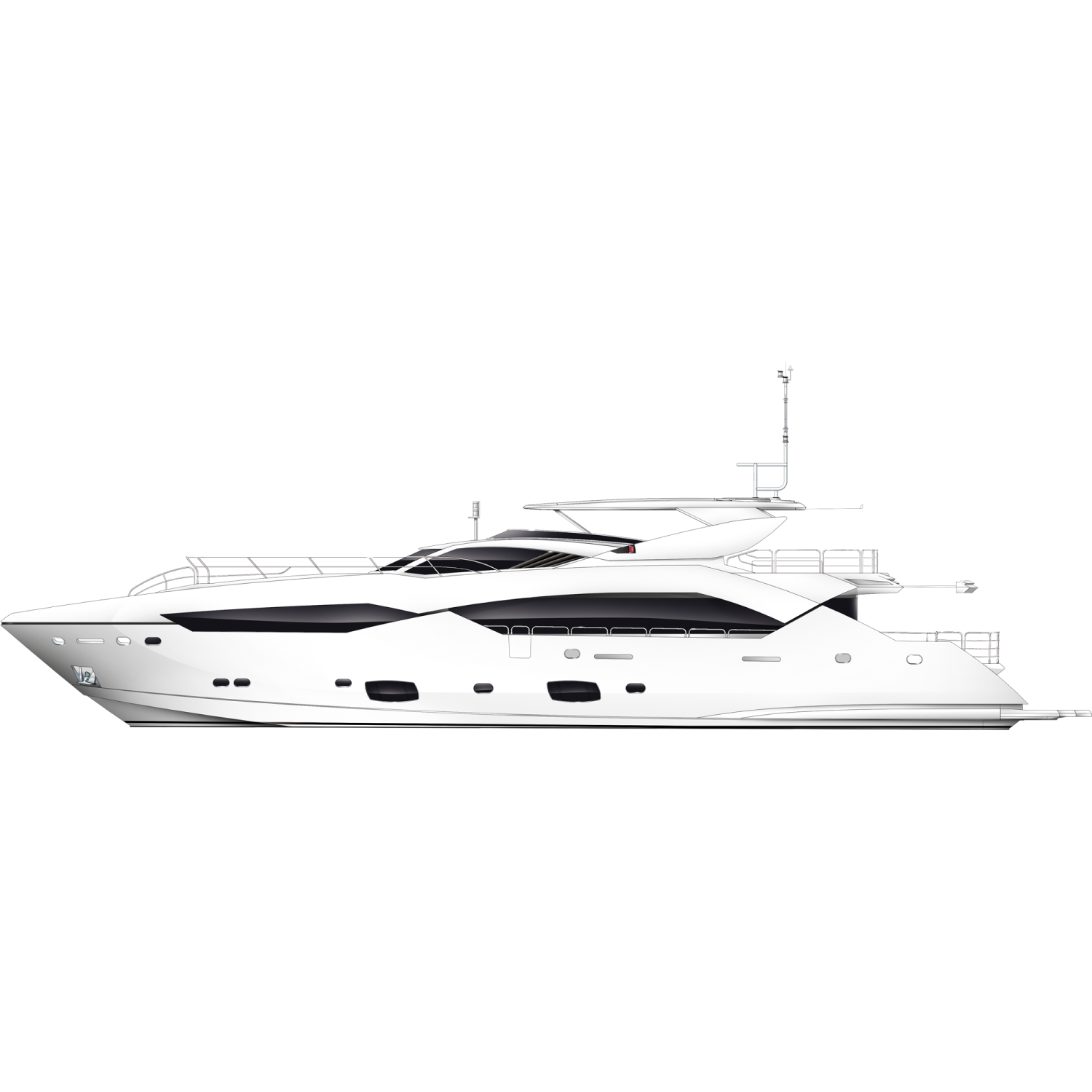 a white yacht with black trim on the side