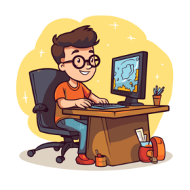 a person sitting at a desk with a computer