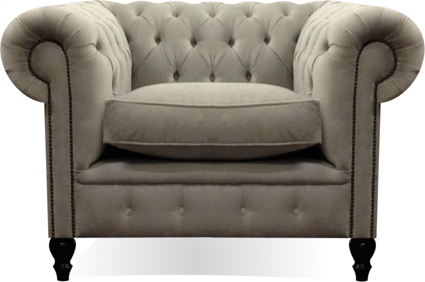 a grey velvet chesterfield chair