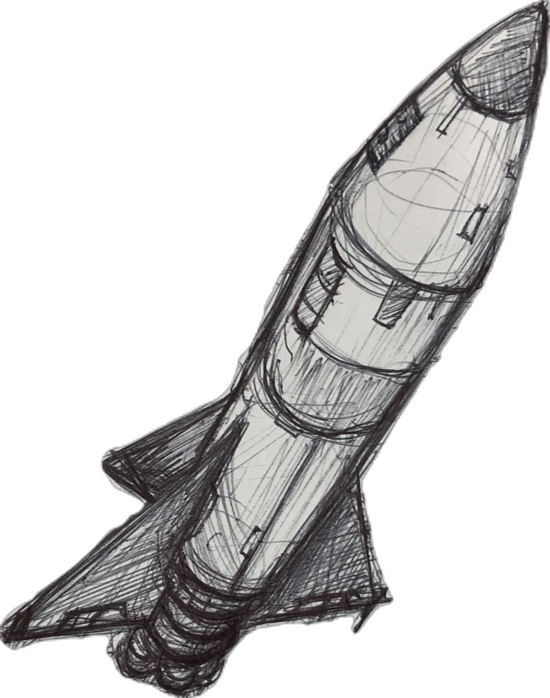a drawing of a rocket on a white background