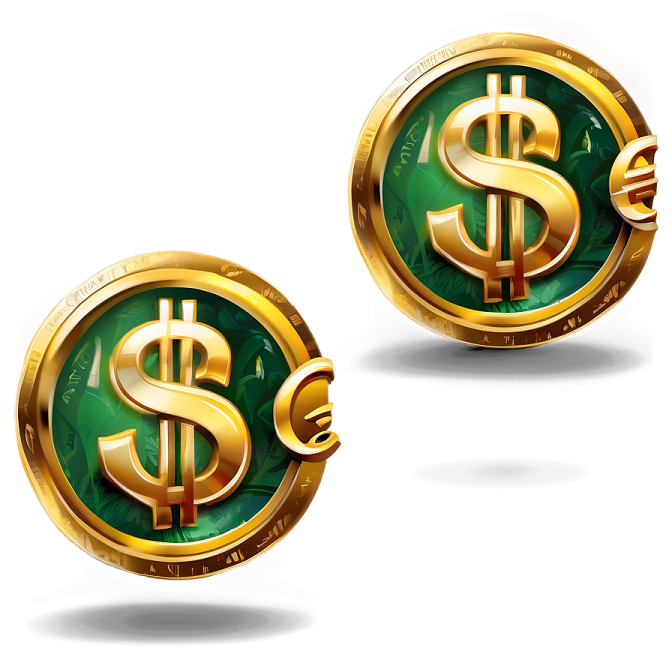 a pair of gold and green dollar signs