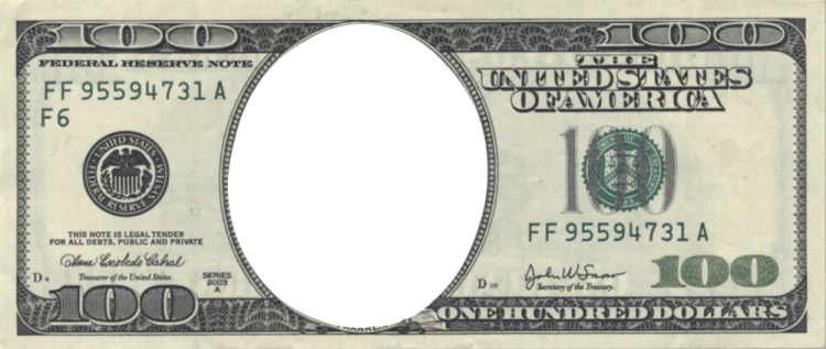 a hundred dollar bill with a hole cut into it