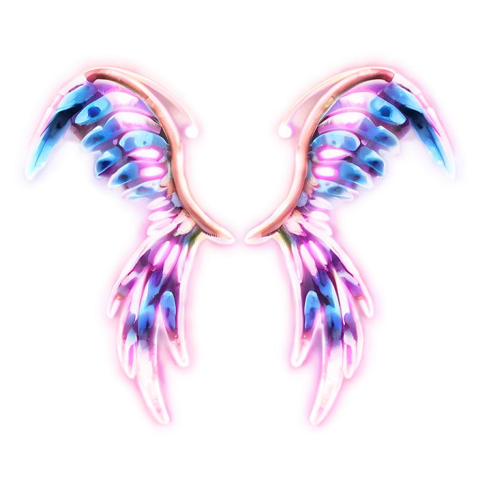 two pink and blue wings on a white background
