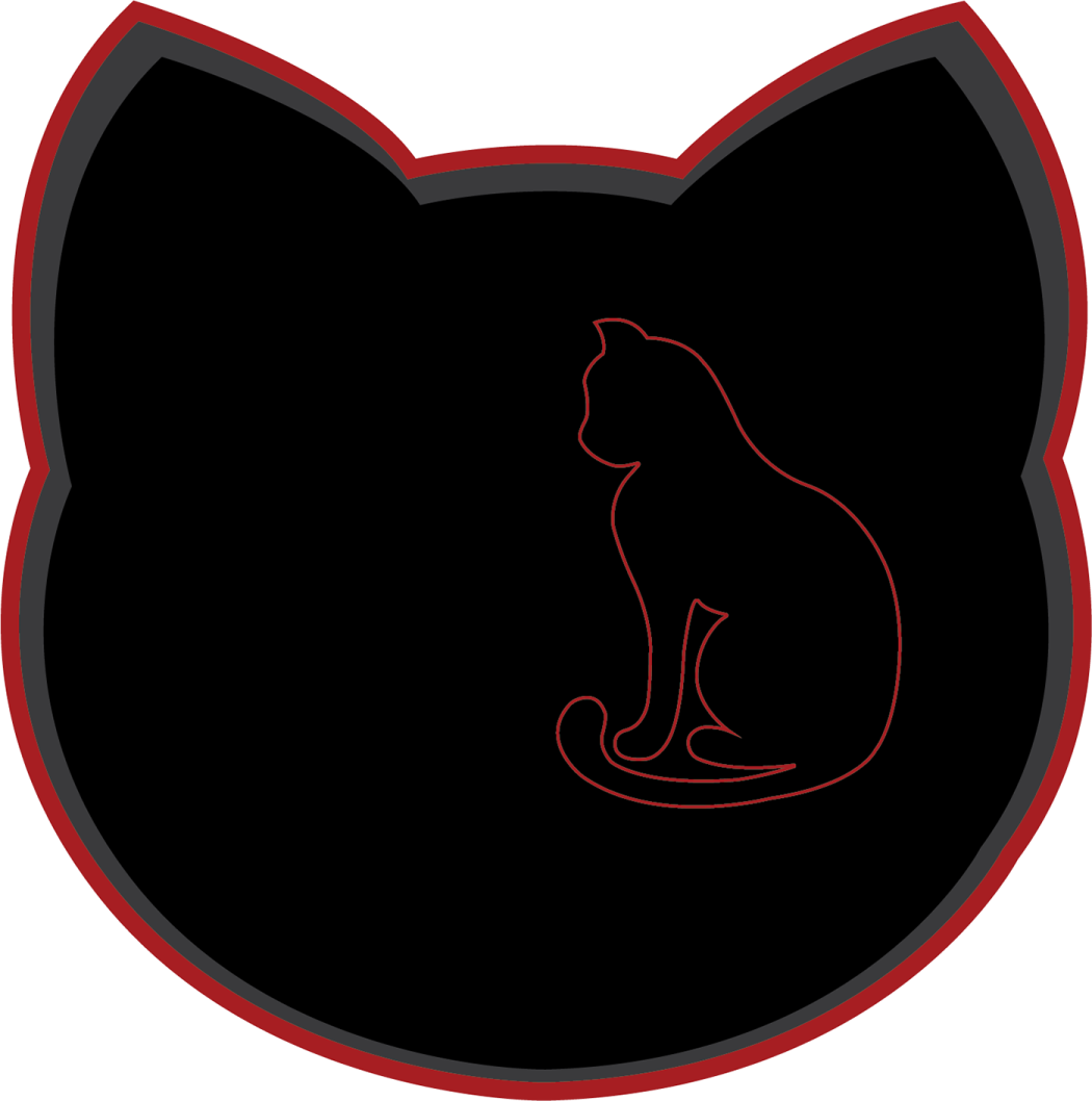 a black cat sitting on top of a red circle