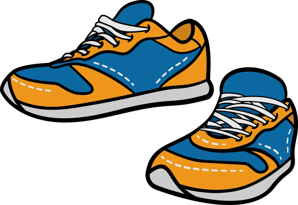 a pair of blue and orange shoes