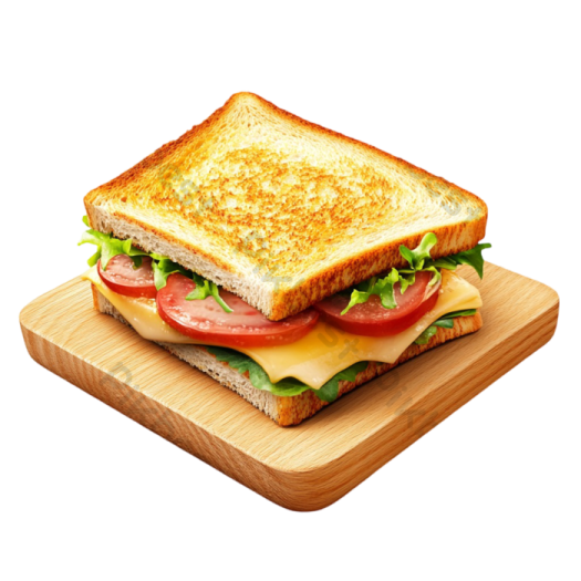 a sandwich on a wooden cutting board