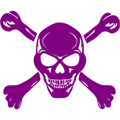 a purple skull and crossbones