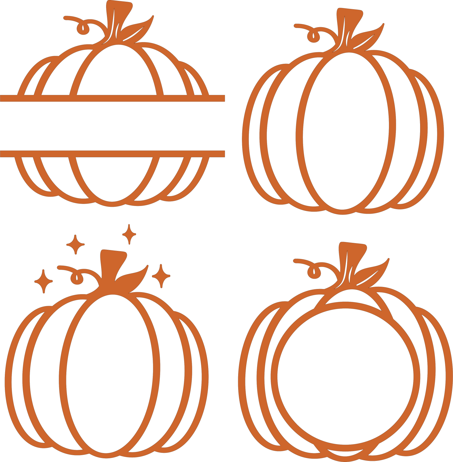 a set of pumpkins on a white background