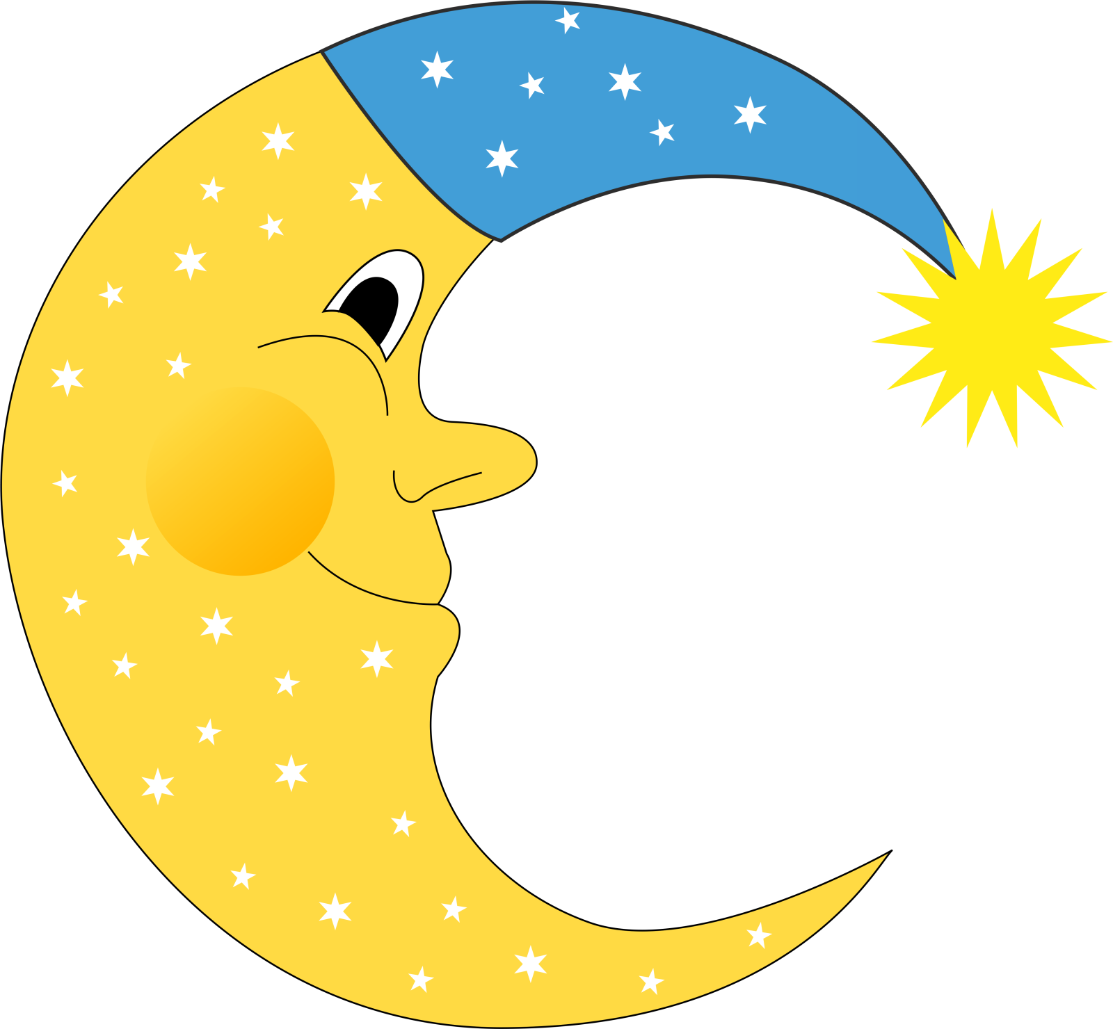 a cartoon moon with stars in the sky