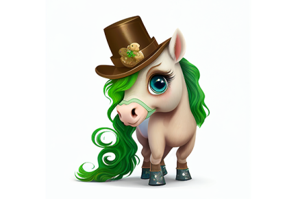 a cartoon horse wearing a top hat and green hair