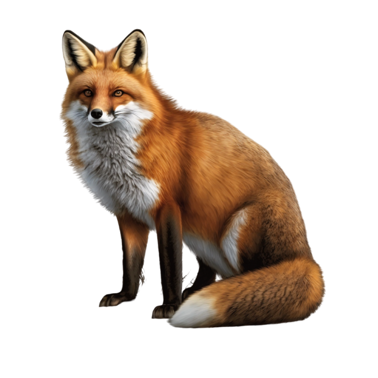a red fox sitting on the ground