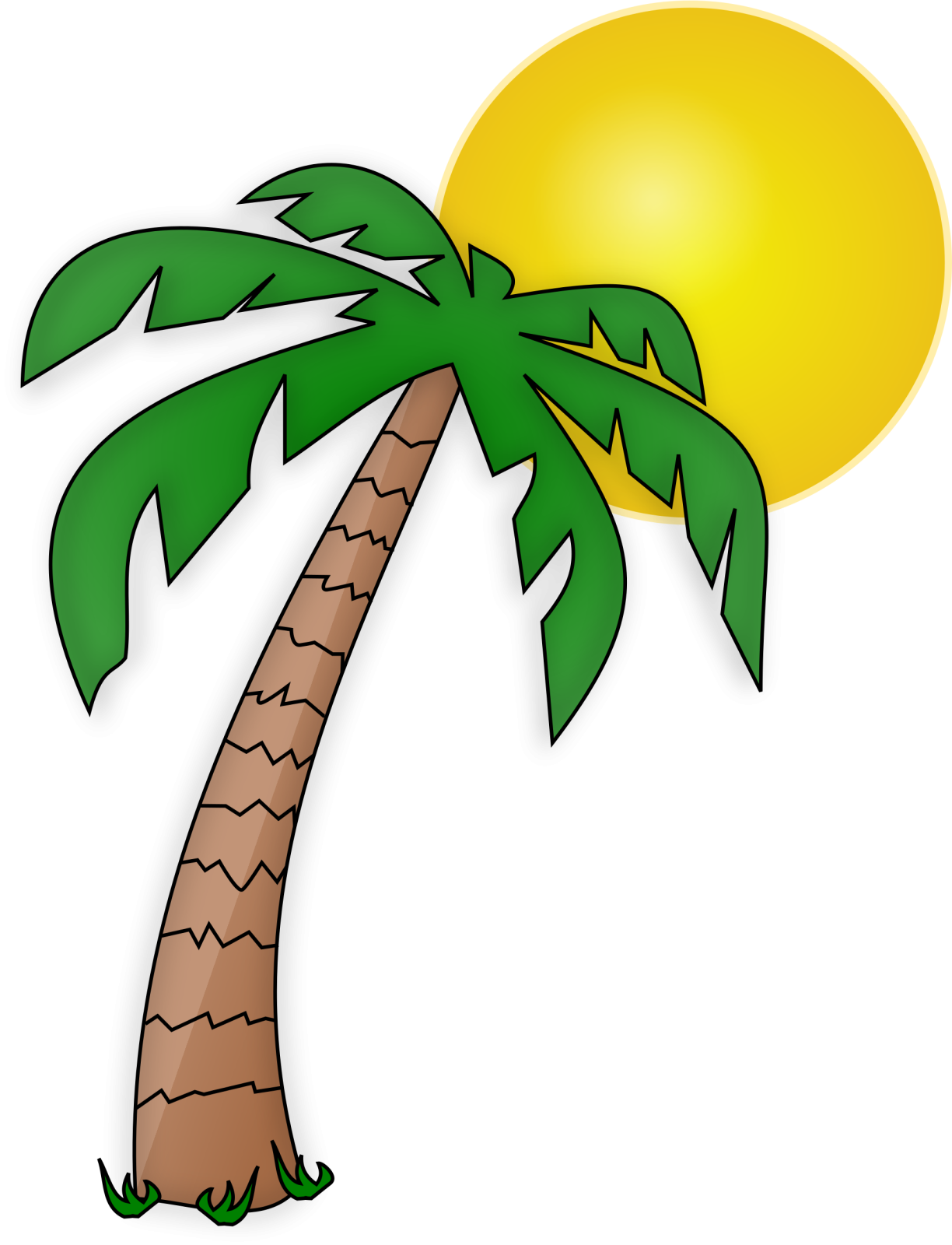 a palm tree with the sun in the background