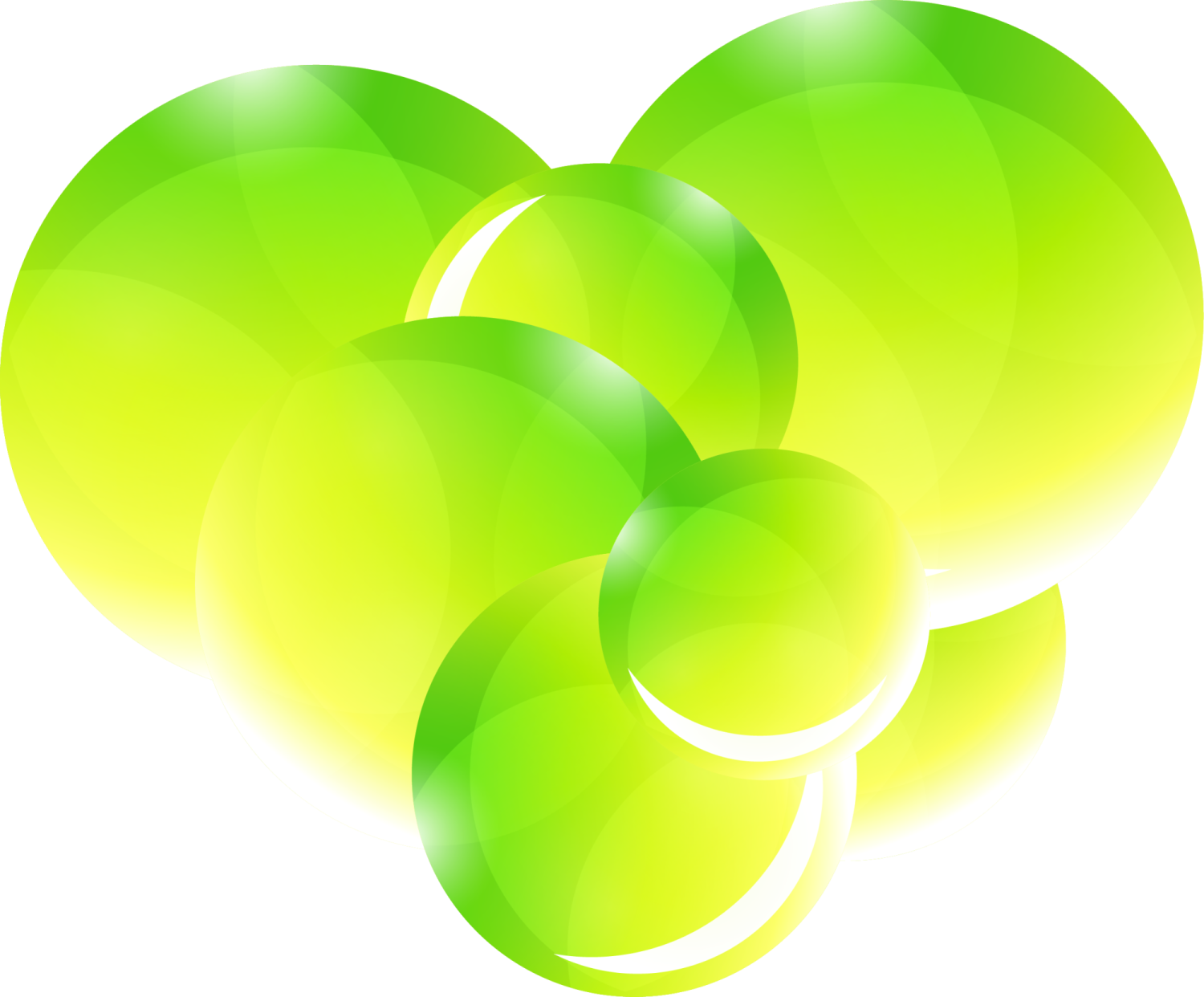 three green circles on a white background
