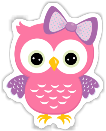a pink and purple owl with a bow on its head