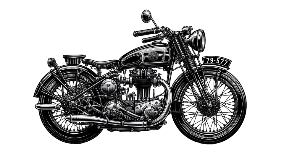 a black and white drawing of a motorcycle
