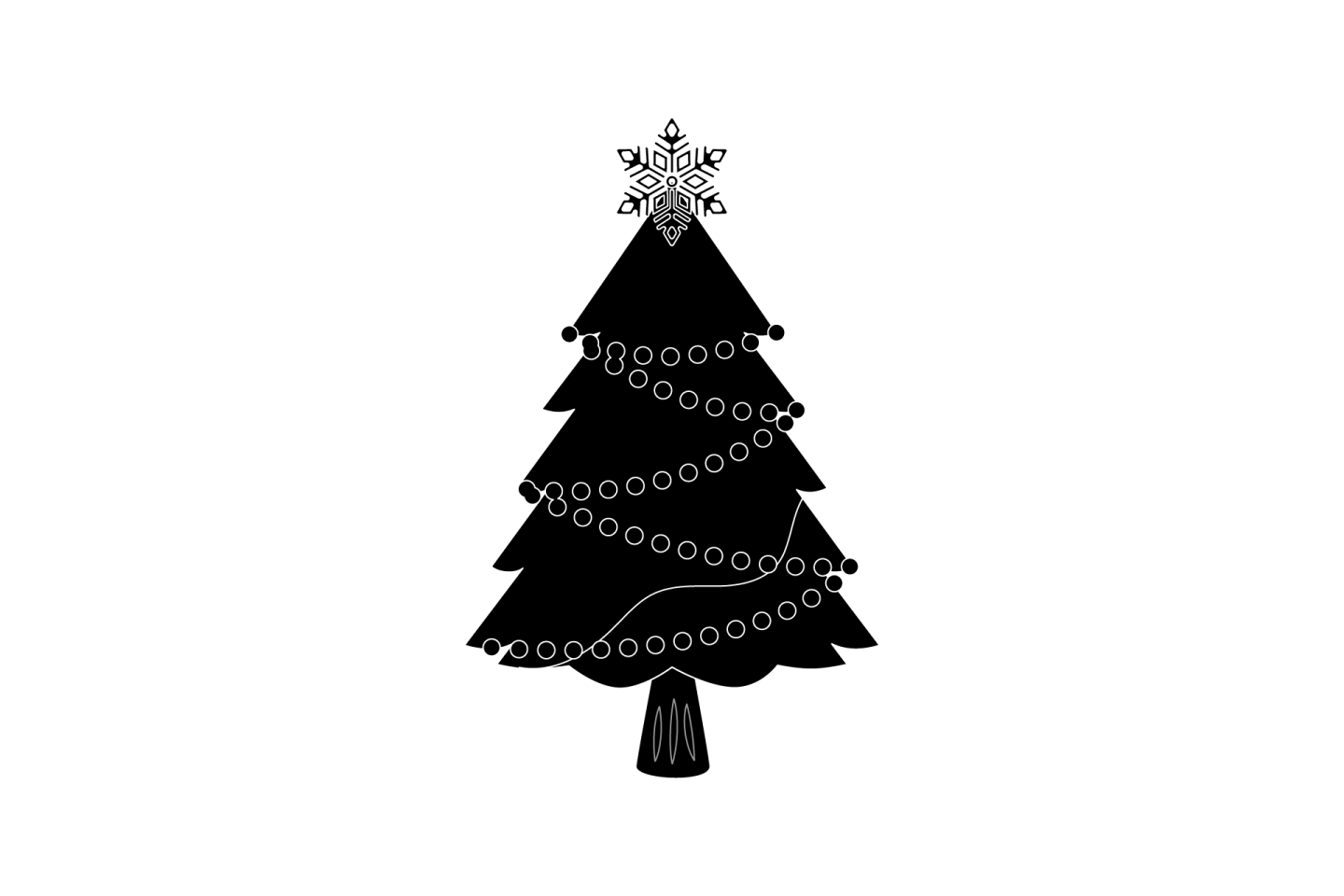 a black and white illustration of a christmas tree