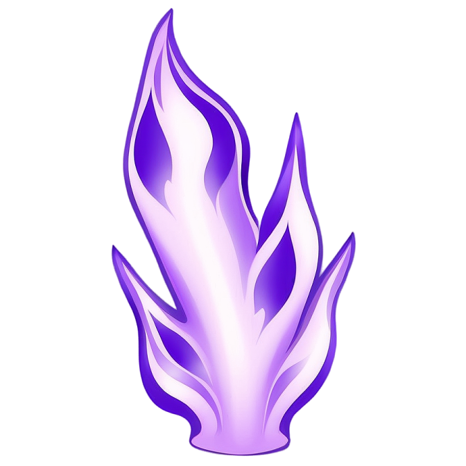 a purple flame on a white background