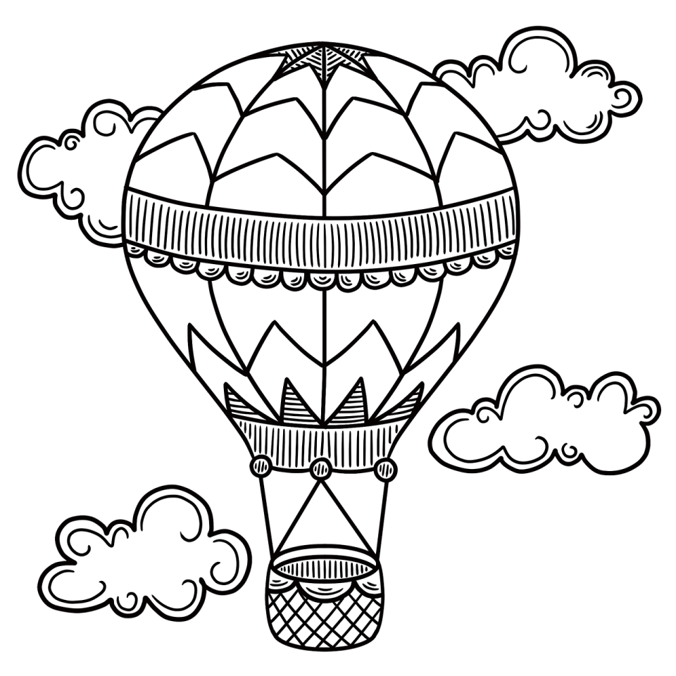 a hot - air balloon flying through the clouds